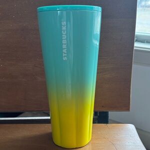 Starbucks Turquoise and Yellow Metal Gradient Tumbler
